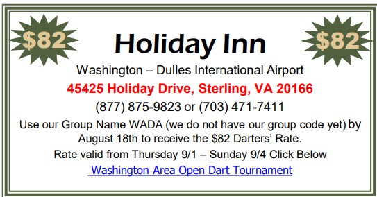 Reserve your room at Holiday Inn - code WADA by Aug 18th